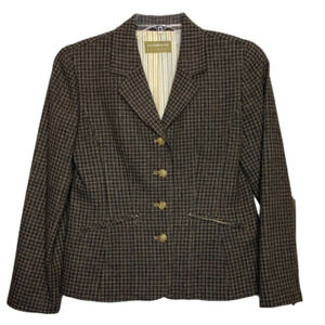 Liz Claiborne Wool & Silk Button Blazer, Tan/Navy, Zip Pockets, Size 6